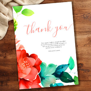 Tarjeta De Agradecimiento Boda de Acuarela Floral Brillante
