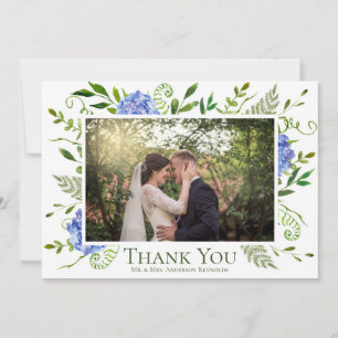 Tarjeta De Agradecimiento Boda de Acuarela Floral con Hortensias Azules
