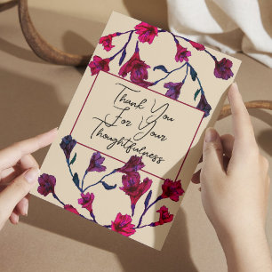 Tarjeta De Agradecimiento Boda de acuarela floral de Borgoña