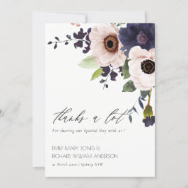 Tarjeta De Agradecimiento Boda de acuarela floral de moda Rubor Navy Anemone