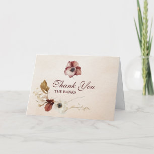 Tarjeta De Agradecimiento Boda de acuarela floral de Rubor Burgundy