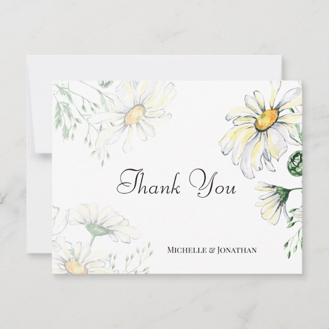 Tarjeta De Agradecimiento Boda de acuarela floral de White Daisies Garden (Anverso)