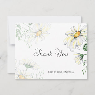 Tarjeta De Agradecimiento Boda de acuarela floral de White Daisies Garden