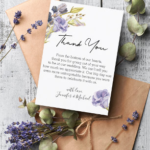 Tarjeta De Agradecimiento Boda de Acuarela Floral Púrpura con Letra Moderna
