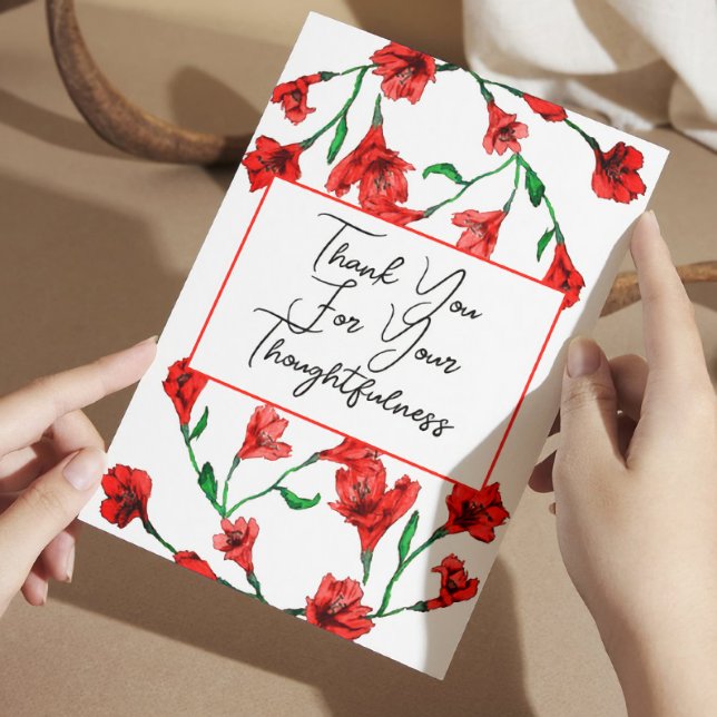 Tarjeta De Agradecimiento Boda de acuarela floral roja (Subido por el creador)