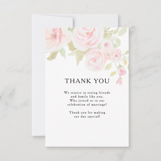Tarjeta De Agradecimiento Boda de acuarela floral rosa de Rubor (Anverso)