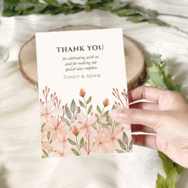 Tarjeta De Agradecimiento Boda de acuarela floral rosa de Rubor