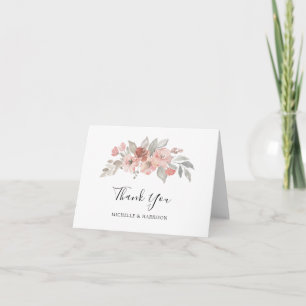 Tarjeta De Agradecimiento Boda de Acuarela Floral Rosa Elegante