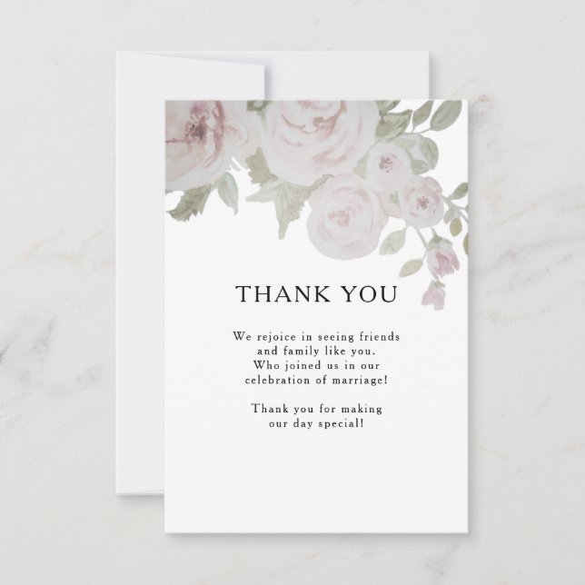 Tarjeta De Agradecimiento Boda de acuarela floral rosa rosa gris de Rubor (Anverso)