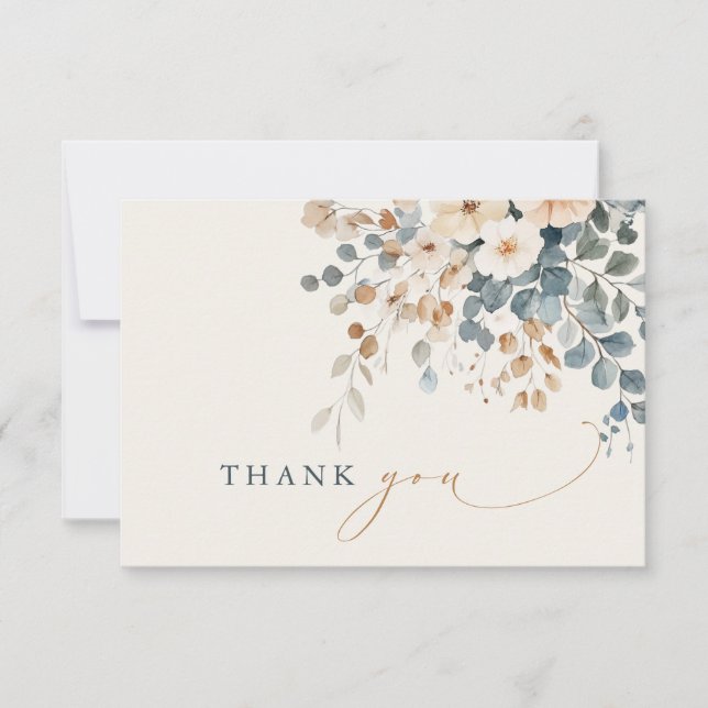 Tarjeta De Agradecimiento Boda de acuarela floral suave de tono de tierra (Anverso)