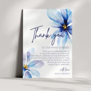 Tarjeta De Agradecimiento Boda de acuarela Minimalista de flor azul