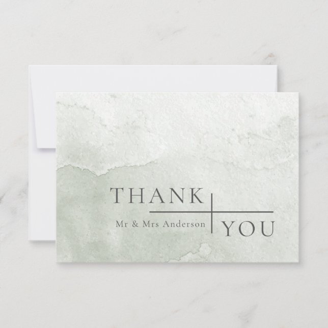 Tarjeta De Agradecimiento Boda de acuarela moderna y sencilla de salvia turb (Anverso)