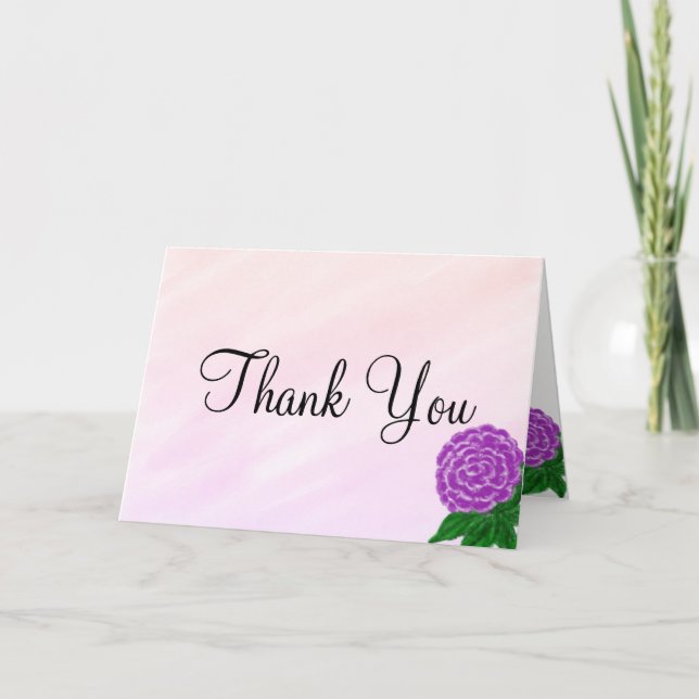 Tarjeta De Agradecimiento Boda de acuarela morado floral (Anverso)