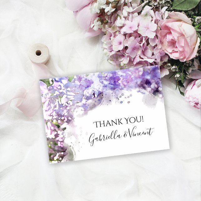 Tarjeta De Agradecimiento Boda de acuarela Purple Lilac Flowers (Subido por el creador)