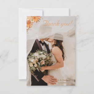 Tarjeta De Agradecimiento Boda de Acuarela Rústica Floral de Otoño