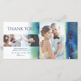 Tarjeta De Agradecimiento Boda de acuarelas Verde azuladas de Confetti de or