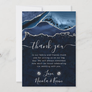 Tarjeta De Agradecimiento Boda de Ágata Brillante Azul y Plateado