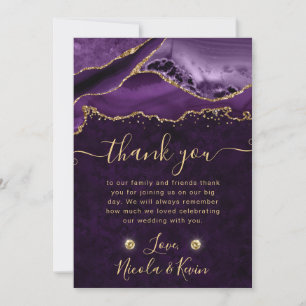 Tarjeta De Agradecimiento Boda de Agata Brillante Púrpura y Dorada