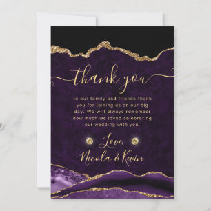 Tarjeta De Agradecimiento Boda de Agata Brillante Púrpura y Dorada