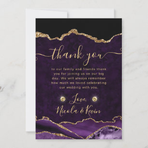Tarjeta De Agradecimiento Boda de Agata Brillante Púrpura y Dorado