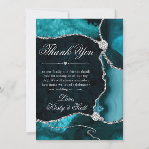 Tarjeta De Agradecimiento Boda de Ágata Brillante Teal y Plata