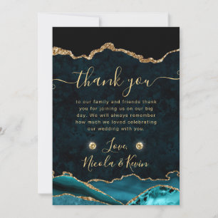 Tarjeta De Agradecimiento Boda de Ágata Brillante Verde Azul y Dorado