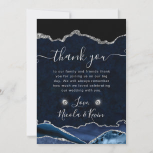 Tarjeta De Agradecimiento Boda de Ágata con Brillo Azul y Plateado