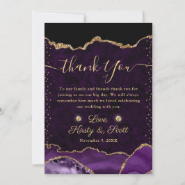 Tarjeta De Agradecimiento Boda de Ágata con Brillo Falso Púrpura y Dorado