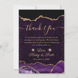 Tarjeta De Agradecimiento Boda de Ágata con Brillo Falso Púrpura y Dorado