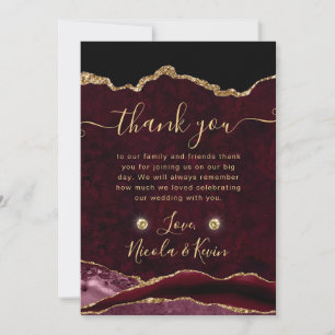 Tarjeta De Agradecimiento Boda de Ágata con Brillo Rojo y Dorado