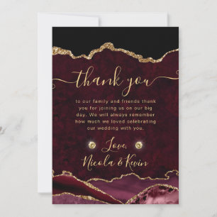 Tarjeta De Agradecimiento Boda de Ágata con Brillo Rojo y Dorado
