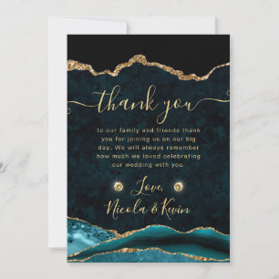 Tarjeta De Agradecimiento Boda de Ágata con Brillo Teal y Dorado