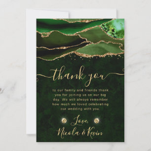 Tarjeta De Agradecimiento Boda de ágata con brillo verde y dorado elegante