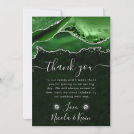 Tarjeta De Agradecimiento Boda de Ágata con Brillo Verde y Plateado