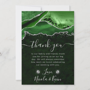Tarjeta De Agradecimiento Boda de Ágata con Brillo Verde y Plateado