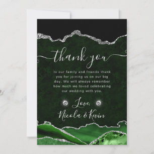 Tarjeta De Agradecimiento Boda de Ágata con Brillo Verde y Plateado