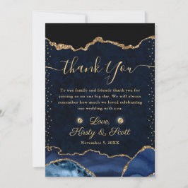 Tarjeta De Agradecimiento Boda de Ágata Falsa Brillante Azul y Dorado