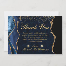 Tarjeta De Agradecimiento Boda de Ágata Falsa Brillante Azul y Dorado