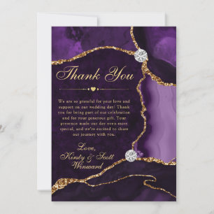 Tarjeta De Agradecimiento Boda de Ágata Falsa Brillante Púrpura y Dorada