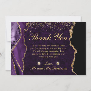 Tarjeta De Agradecimiento Boda de Ágata Falsa Brillante Púrpura y Dorada