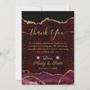 Tarjeta De Agradecimiento Boda de Ágata Falsa Brillante Rojo y Dorado