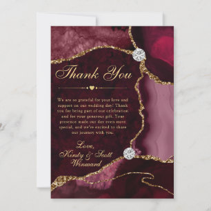 Tarjeta De Agradecimiento Boda de Ágata Falsa Brillante Rojo y Dorado