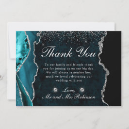 Tarjeta De Agradecimiento Boda de Ágata Falsa Brillante Verde Azul y Plata