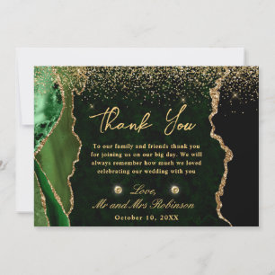 Tarjeta De Agradecimiento Boda de Ágata Falsa Brillante Verde y Dorada