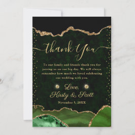 Tarjeta De Agradecimiento Boda de Ágata Falsa Brillante Verde y Dorado