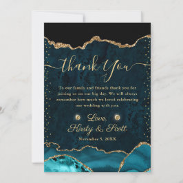 Tarjeta De Agradecimiento Boda de Ágata Falsa Brillante Verde y Dorado