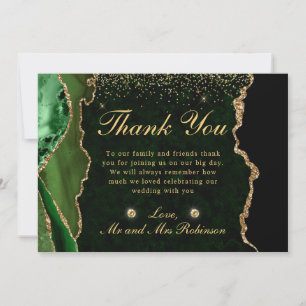 Tarjeta De Agradecimiento Boda de Ágata Falsa Brillante Verde y Dorado