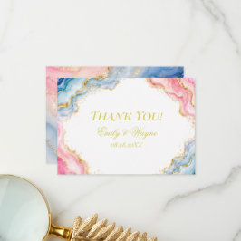 Tarjeta De Agradecimiento Boda de Ágata Rosa Azul y Oro