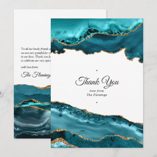 Tarjeta De Agradecimiento Boda de Ágata Teal y Dorado
