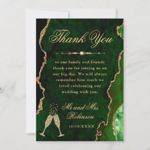 Tarjeta De Agradecimiento Boda de ágata y mármol con brillo verde y dorado